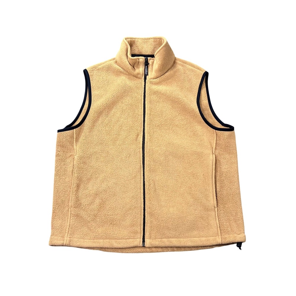 Woolrich Men's Large Fleece Vest Tan/Camel Full Zip Stand Collar